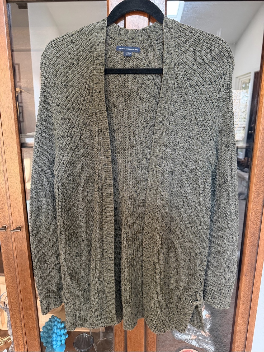 American Eagle Open-Front Olive Green Knit Cardigan Sweater